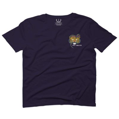 0252. Tiger Graphic Traditional Japanese Tattoo Till Death Society for Men T Shirt (Navy Blue, 2X-Large)