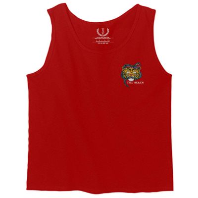 0252. Tiger Graphic Traditional Japanese Tattoo Till Death Society Men's Tank Top (Red, Medium)