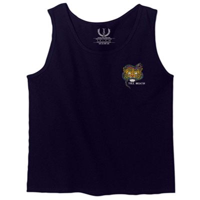 0252. Tiger Graphic Traditional Japanese Tattoo Till Death Society Men's Tank Top (Navy Blue, Medium)