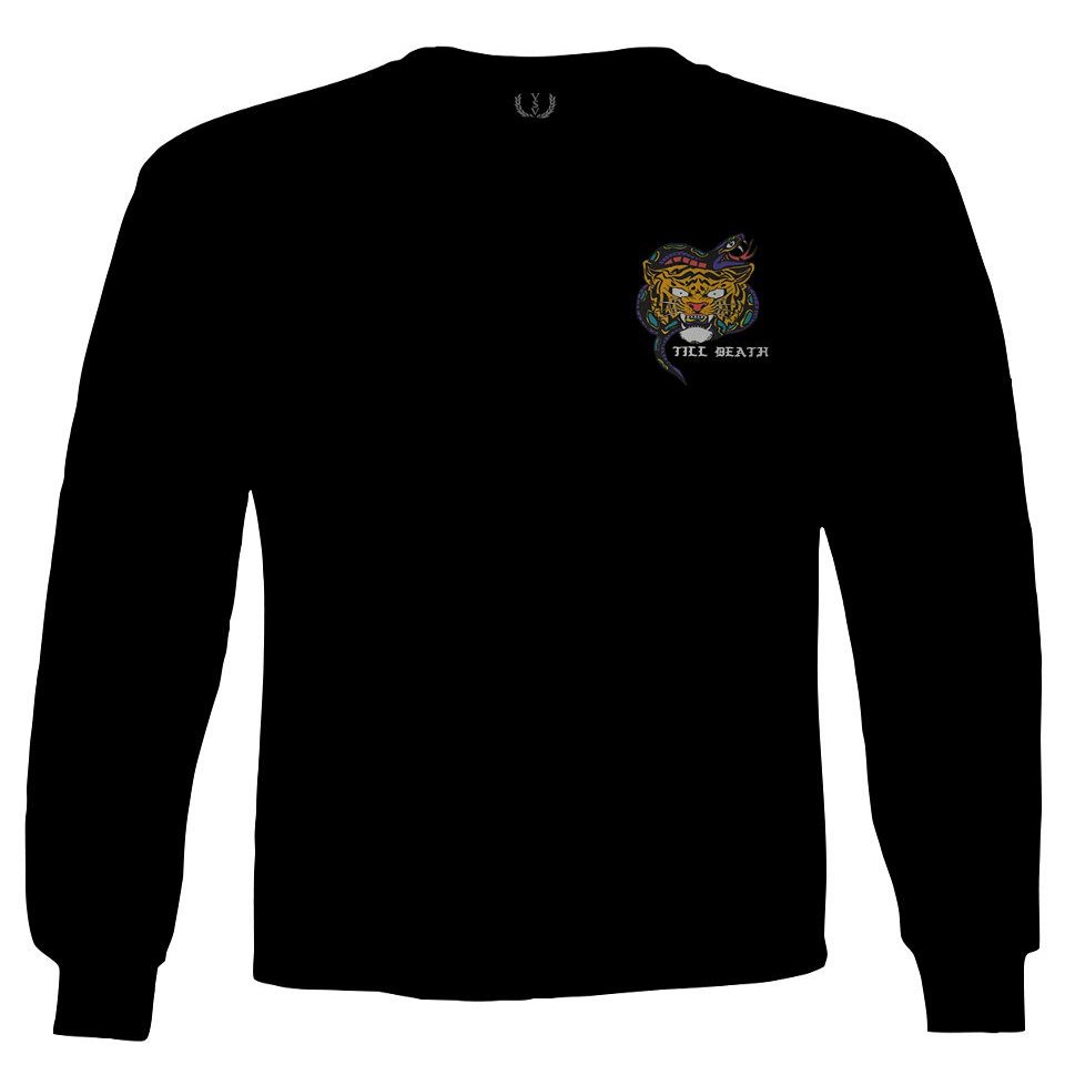 0252. Tiger Graphic Traditional Japanese Tattoo Till Death Society Men's Long Sleeve t Shirt (Black, Large)