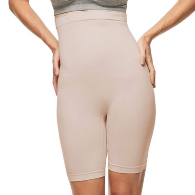 ESSENTIALS BY TUMMY TANK womens Seamless Waist Shaping Short Thigh Shapewear, Almond, Large-X-Large US