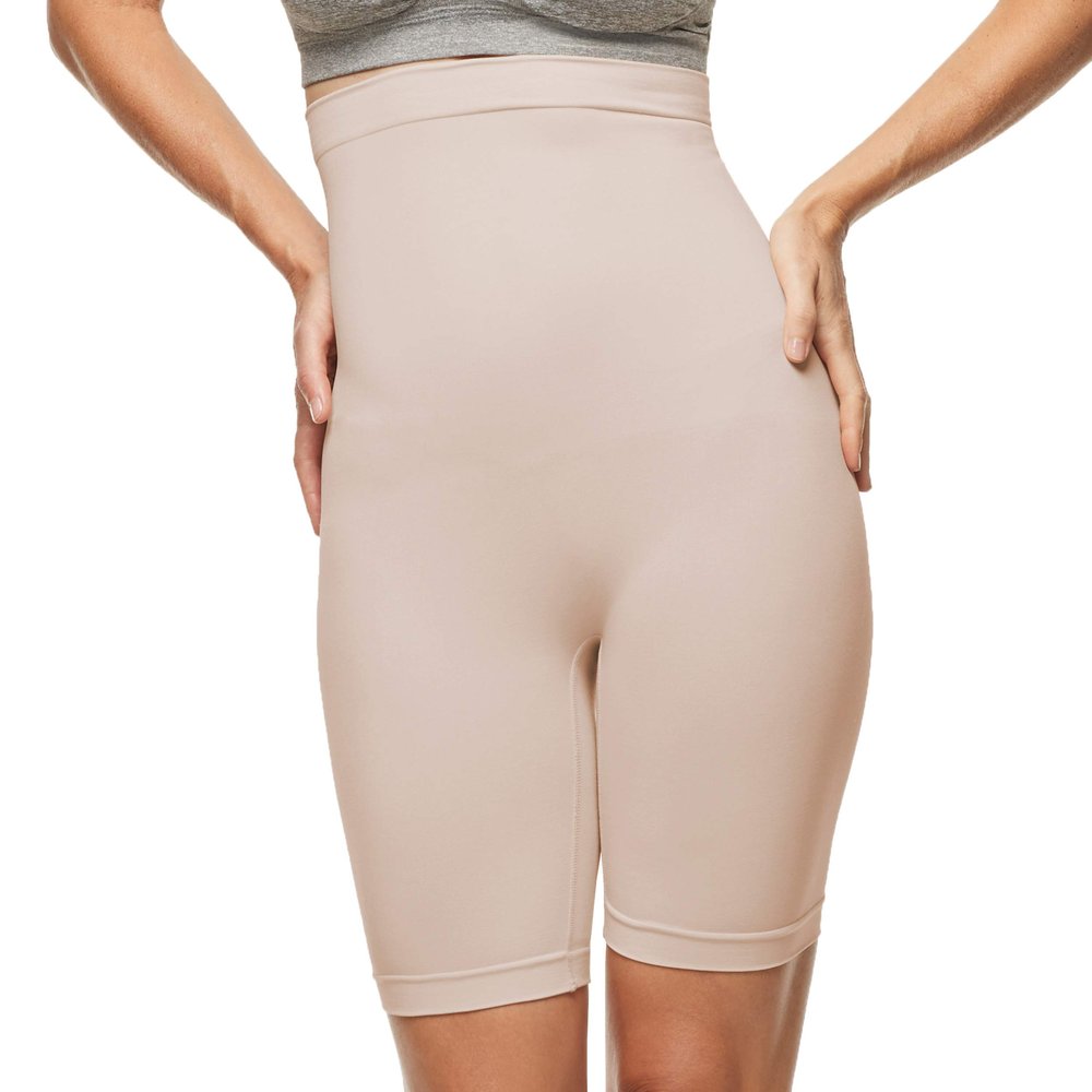 ESSENTIALS BY TUMMY TANK womens Seamless Waist Shaping Short Thigh Shapewear, Almond, Large-X-Large US