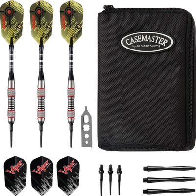 Viper Ranger Tungsten Soft Tip Darts Red Rings 18 Grams and Casemaster Select Black Nylon Dart Case