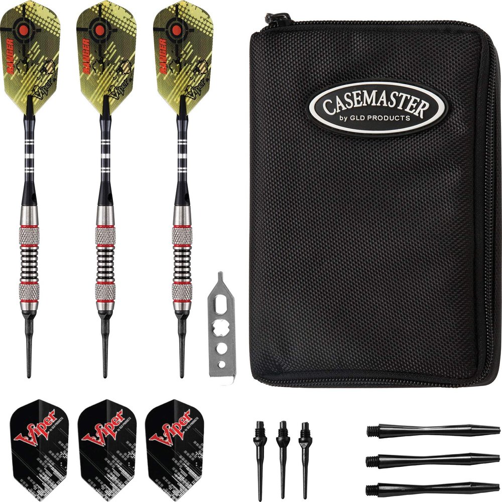 Viper Ranger Tungsten Soft Tip Darts Red Rings 18 Grams and Casemaster Select Black Nylon Dart Case