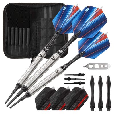 Viper by GLD Products Sidewinder Tungsten Soft Tip Darts Shark Fin Barrel 18 Grams and Casemaster Deluxe Black Nylon Dart Case