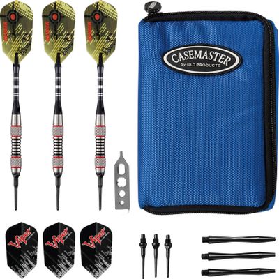 Viper Ranger Tungsten Soft Tip Darts Red Rings 18 Grams and Casemaster Select Blue Nylon Dart Case