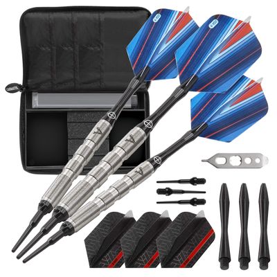 Viper Sidewinder Tungsten Soft Tip Darts Ringed Barrel 18 Grams and Casemaster Select Blue Nylon Dart Case