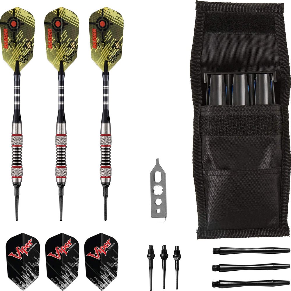 Viper Ranger Tungsten Soft Tip Darts Red Rings 18 Grams and Casemaster Single Black Dart Case