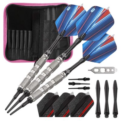 Viper Sidewinder Tungsten Soft Tip Darts Knurled Barrel 18 Grams and Casemaster Deluxe Pink Nylon Dart Case