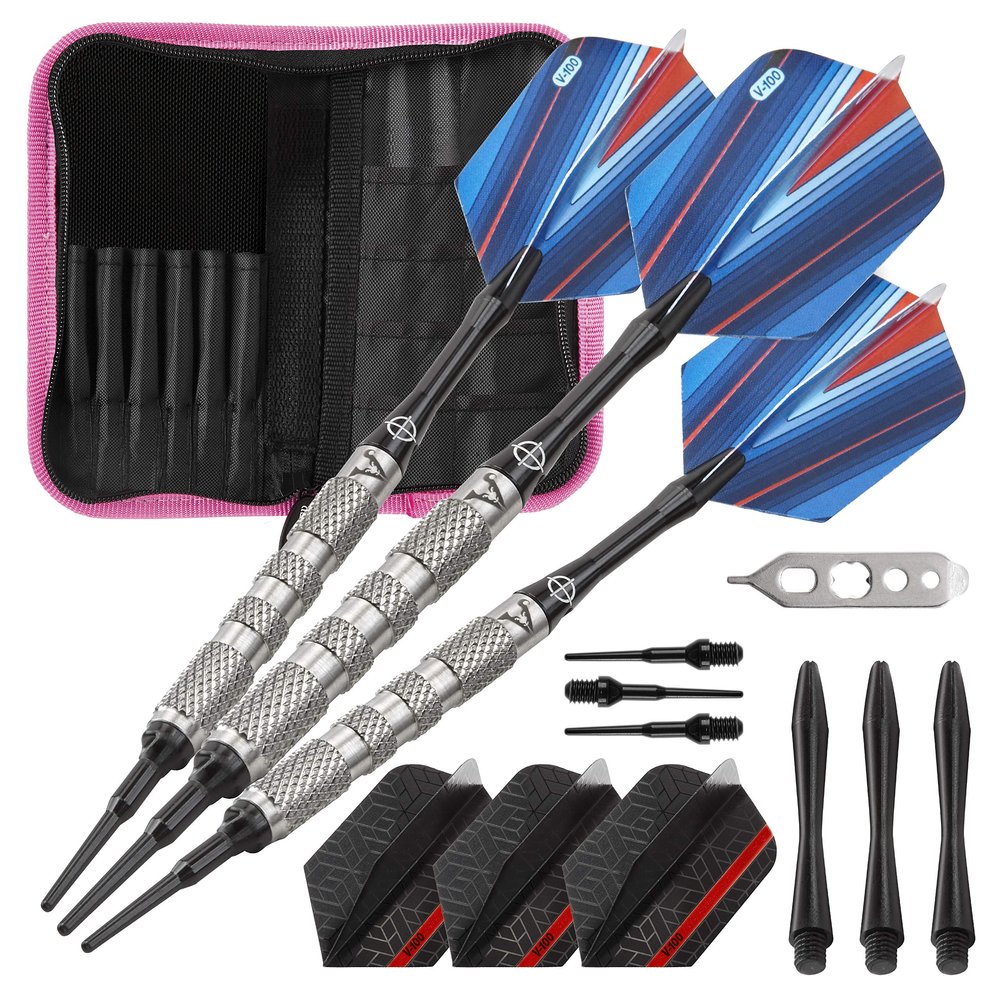 Viper Sidewinder Tungsten Soft Tip Darts Knurled Barrel 18 Grams and Casemaster Deluxe Pink Nylon Dart Case