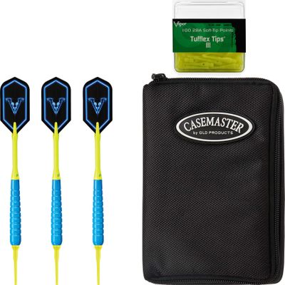 Viper V-Glo Blue 18 Gram Soft Tip Darts, Casemaster Select Black & 2BA Tufflex III Tips - Neon Yellow 100 ct Box