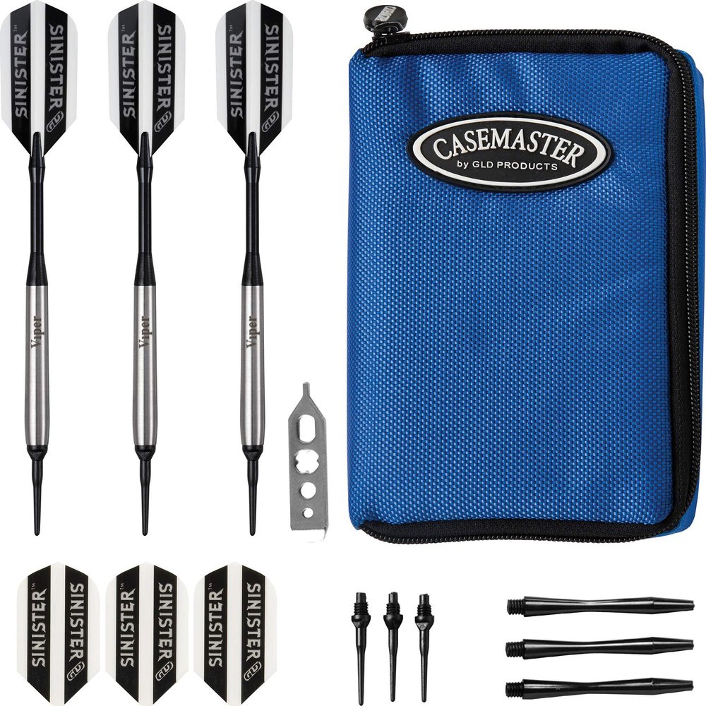 Viper by GLD Products Sinister Tungsten Soft Tip Darts Smooth Barrel 16 Grams and Casemaster Select Blue Nylon Dart Case