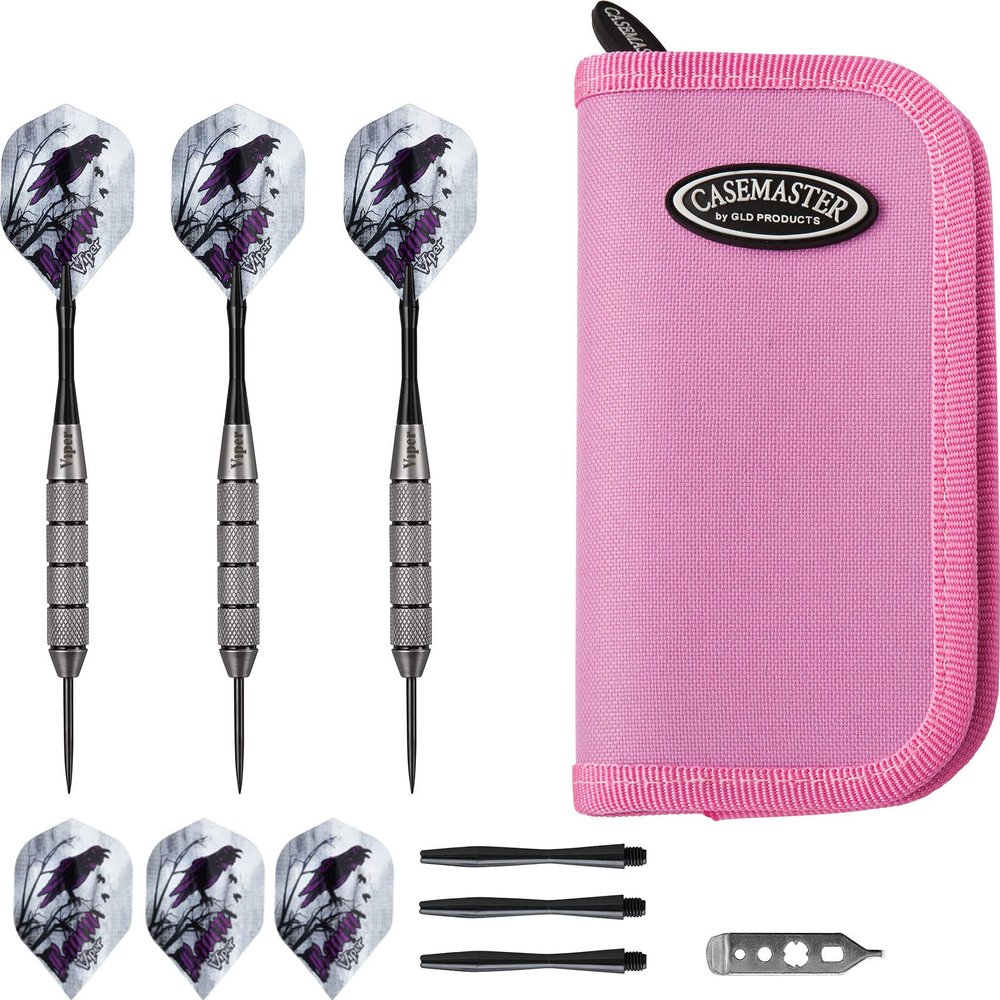 Viper Underground Raven Steel Tip Darts 25 Grams and Casemaster Deluxe Pink Nylon Dart Case