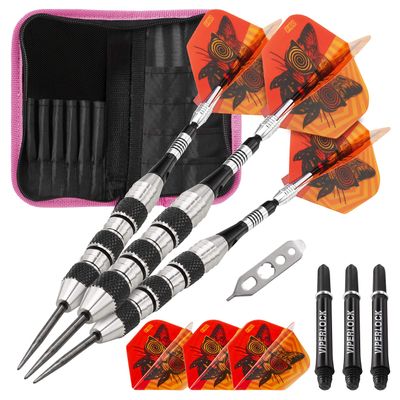 Viper The Freak Steel Tip Darts Knurled and Shark Fin Barrel 22 Grams and Casemaster Deluxe Pink Nylon Dart Case