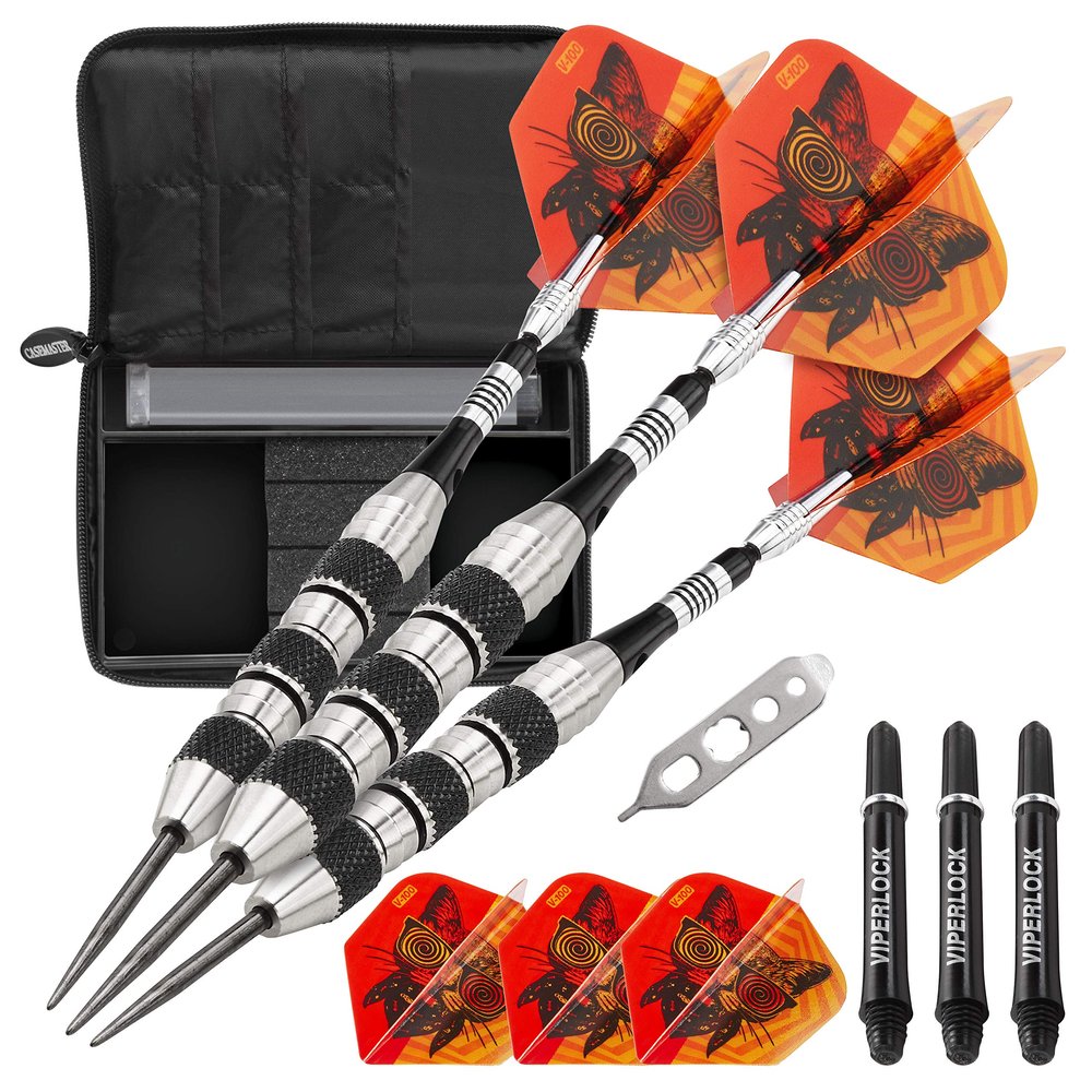 Viper The Freak Steel Tip Darts Knurled and Shark Fin Barrel 22 Grams and Casemaster Select Black Nylon Dart Case