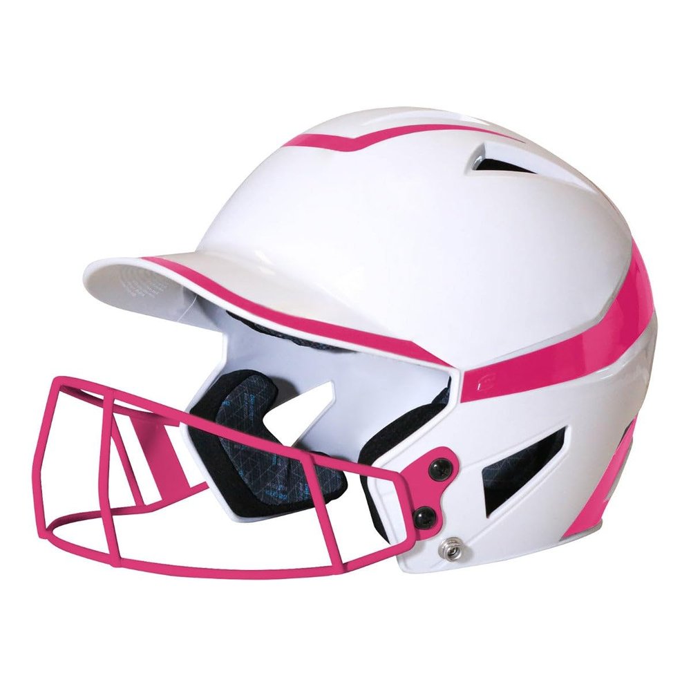 CHAMPRO womens Rise Pro Fastpitch HX Softball Batting Helmet with Facemask, White, Optic Pink, Large US