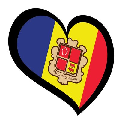 Customola - Andora Country Flag Sticker Heart Shape Bumber Sticker Decal - 4 x 3.5 inc.