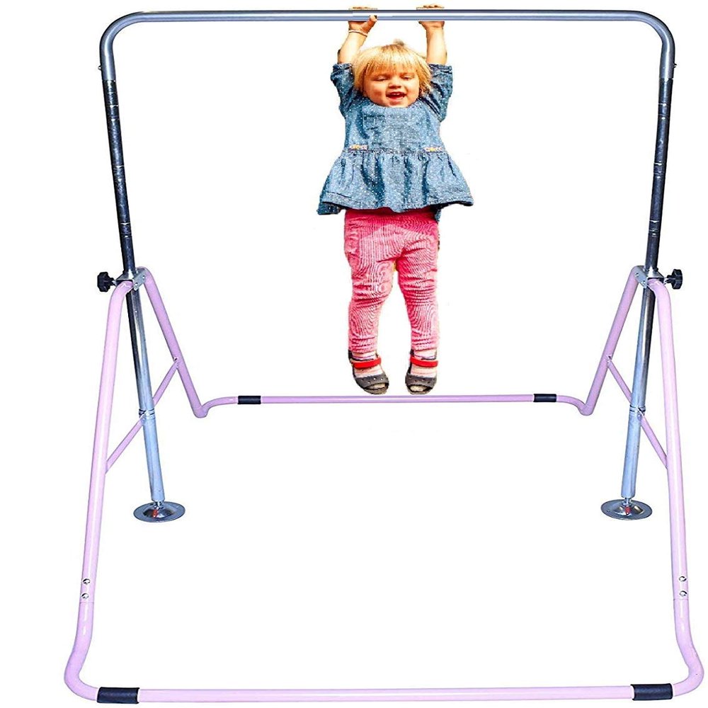JungleKids Expandable Gymnastics Bar Horizontal Kip Bar Junior Training Adjustable Height Jungle Gym Children Monkey Bars Climbing Tower Playground Balance Bar Gymnasts Pink