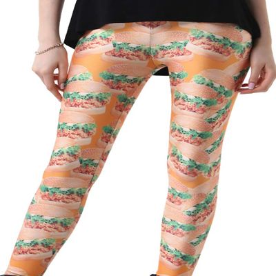 Sister Amy Women's Digital Skull Printed Elastic Footless Tights Leggings Hamburger XXXX-Large