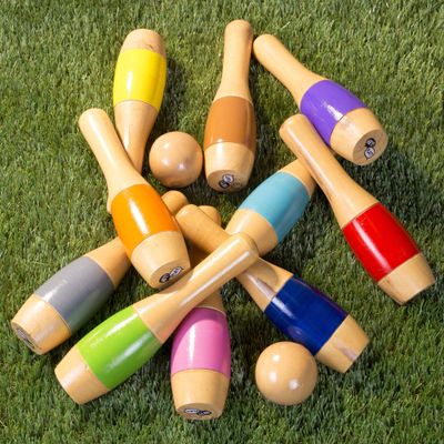 9.5-inch Wooden Multicolored Pin Lawn Bowling - Multi-Color 9.5 Inches Boys Girls