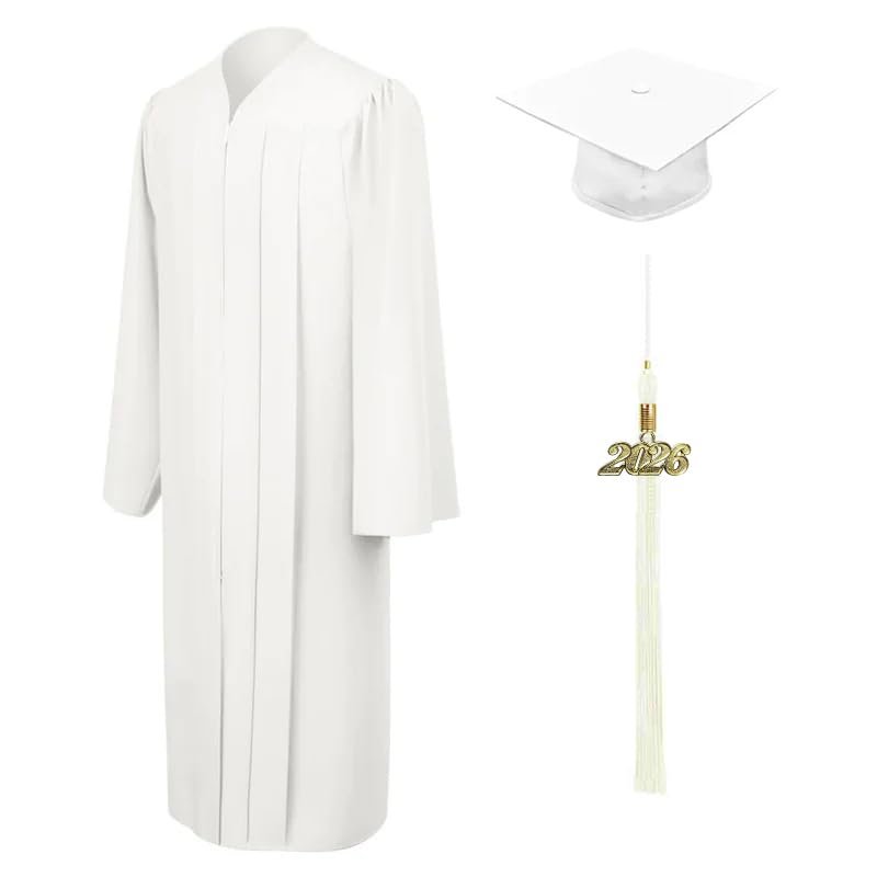 CLERKMANS White High School Graduation Gown Matte Fabric 45 (5'0"-5'2")