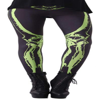 Sister Amy Women's Digital Galaxy Printted Ankle Elastic Tights Legging Sexy Yellow Skeleton US XXXXL