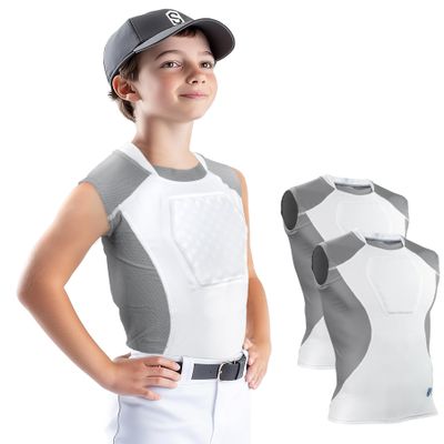 Sports Unlimited Diamond Shield Youth Baseball Padded Shirt, Heart Guard Sternum Protection Compression Shirt, Chest Protector Baseball and Softball - 2 Pack
