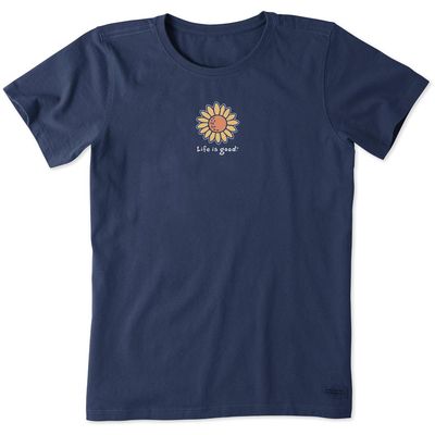 Life is Good Women's Crusher Tee Shirt, Short Sleeve Cotton Graphic T-Shirts, Vintage Sunflower, Darkest Blue, Medium