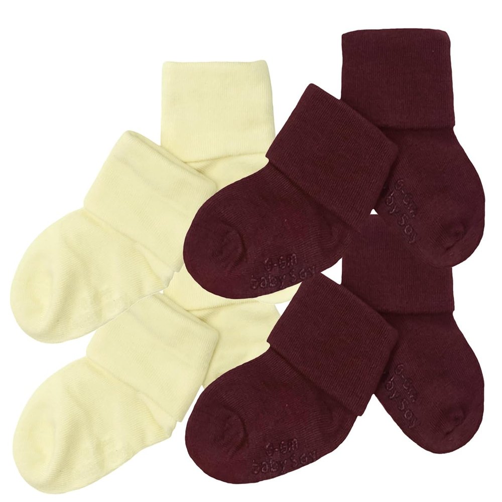 Babysoy Unisex Newborn Baby Gripper Socks - Toddler Ankle Non-Slip Socks with Grips- Pack of 4s (6-12 Months, Burgundy-Soy)