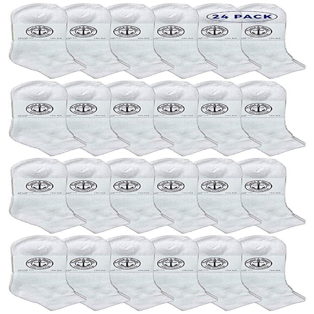 24 Pairs Of Yacht & Smith Men Wholesale Cotton Sport Athletic Mid Ankle Socks Bulk Case Pack Size 10-13 (White)