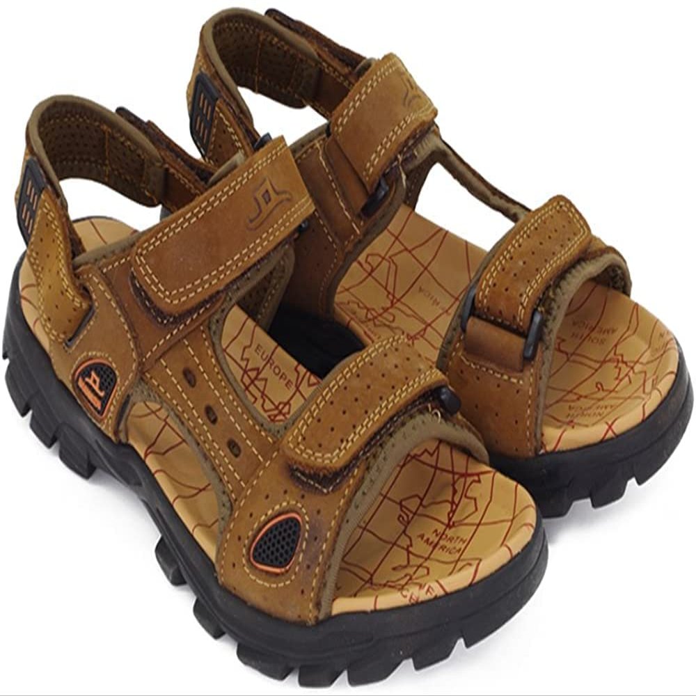Asifn Men Athletic Open Toe Sandals Slides Outdoor Summer Leather Fisherman Beach Casual Shoes Adventures Outings Hiking 8.5 Brown