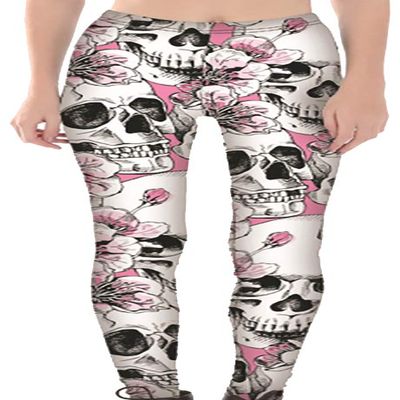 Sister Amy Women's Digital Skull Printted Ankle Elastic Tights Shiny Legging O-Skulls in Rose US XXXXL O-Skulls in Rose