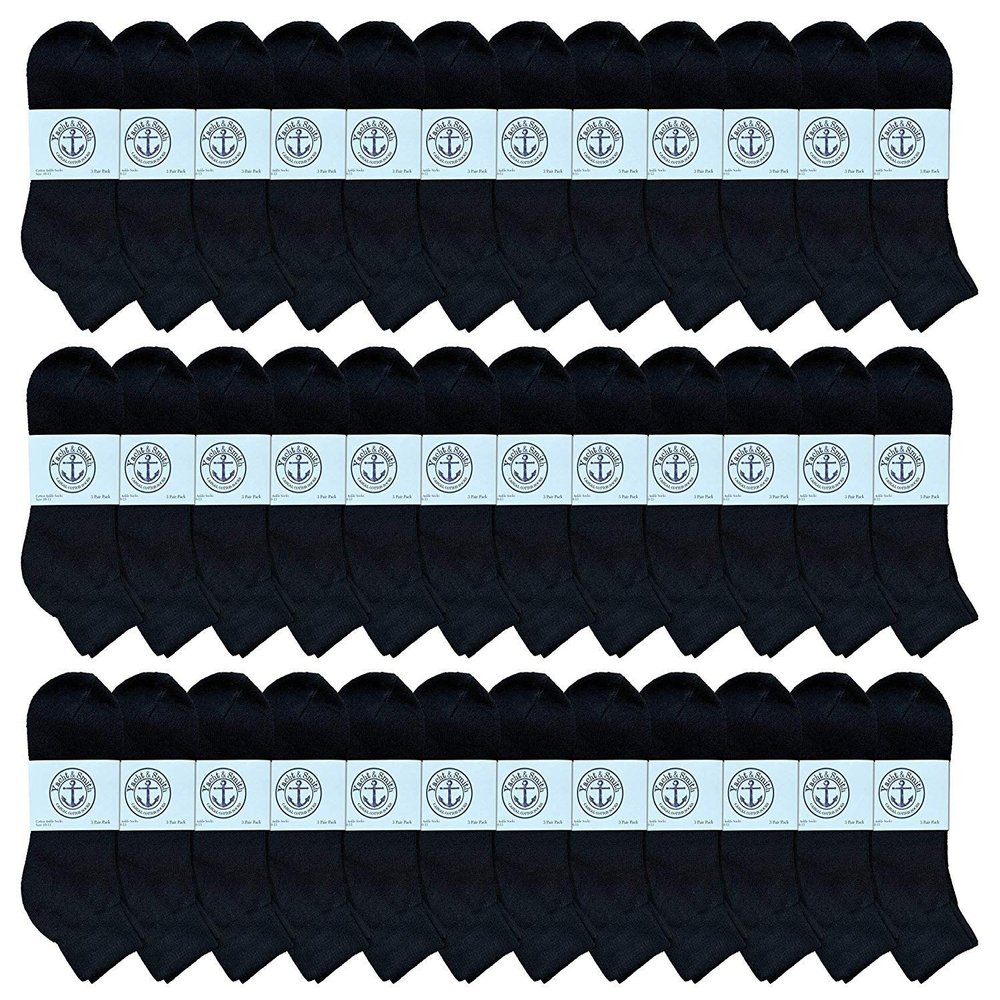 36 Pairs Of Yacht & Smith Men Wholesale Cotton Sport Athletic Mid Ankle Socks Bulk Case Pack Size 10-13 (Black)