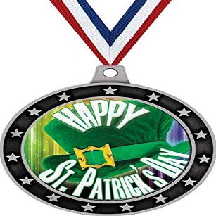 2.5" St. Patrick's Day Universe Star Silver Medal, Happy St. Patrick's Day Trophy Medal Awards, Great Lucky Shamrock Themed Prizes for Kids 50 Pack Prime