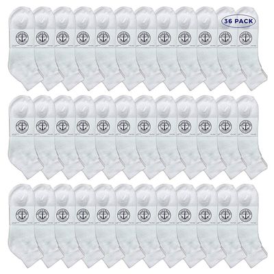 36 Pairs Of Yacht & Smith Men Wholesale Cotton Sport Athletic Mid Ankle Socks Bulk Case Pack Size 10-13 (White)