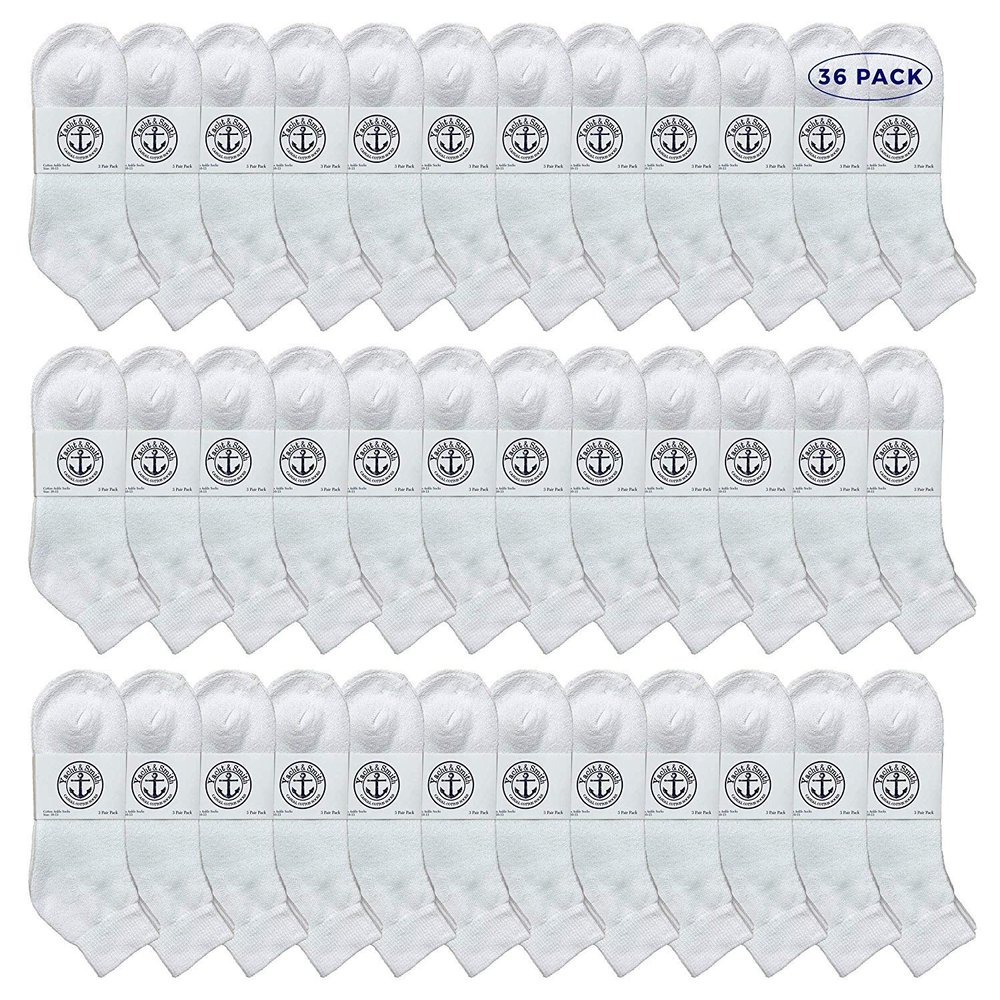 36 Pairs Of Yacht & Smith Men Wholesale Cotton Sport Athletic Mid Ankle Socks Bulk Case Pack Size 10-13 (White)