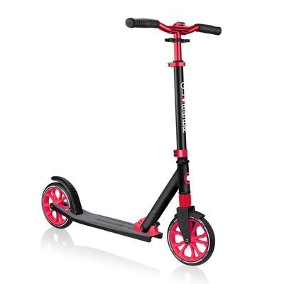 Globber 2 Wheel Kick Scooter for Teens and Adults Ages 41+ | Adjustable T-Bar Scooter with 3 Height Settings | Foldable Kick Scooter for Easy and Convinent Travel & Storage (Black & Red)
