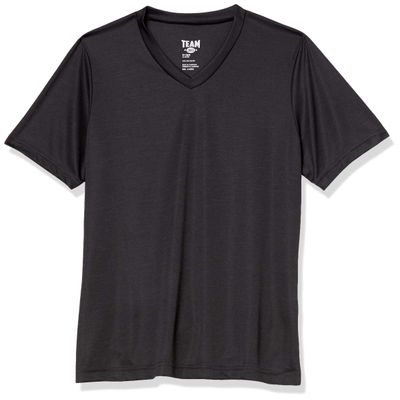 TM365 Women's Sonic Heather Performance Short Sleeve V-Neck T-Shirt, Black Heather, Medium