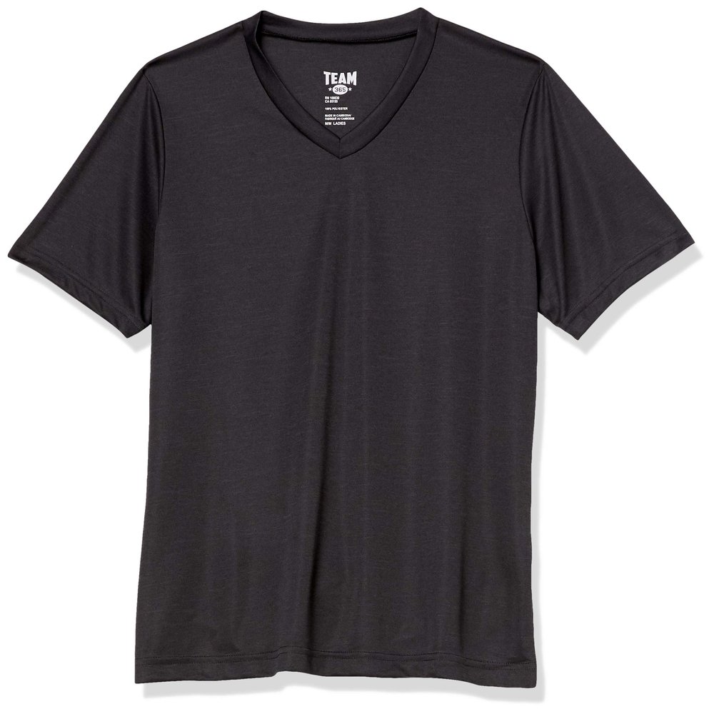 TM365 Women's Sonic Heather Performance Short Sleeve V-Neck T-Shirt, Black Heather, Medium