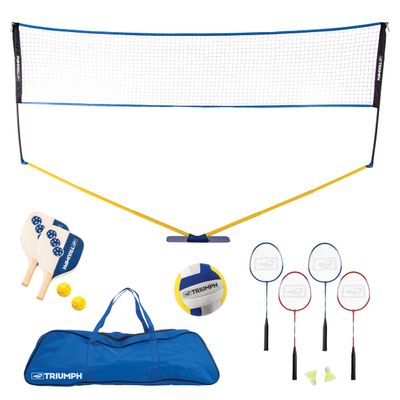 Triumph Sports Multi-Sport Versatile Combo Outdoor Game Net Set Includes Volleyball, Badminton, and Pickleball, Blue (35-7510-2)