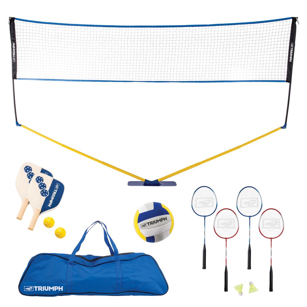 Triumph Sports Multi-Sport Versatile Combo Outdoor Game Net Set Includes Volleyball, Badminton, and Pickleball, Blue (35-7510-2)