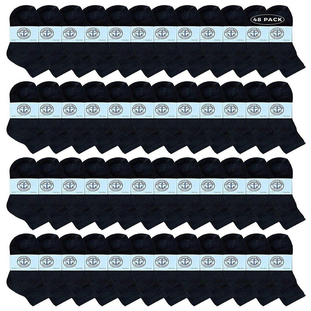 48 Pairs Of Yacht & Smith Men Wholesale Cotton Sport Athletic Mid Ankle Socks Bulk Case Pack Size 10-13 (Black)