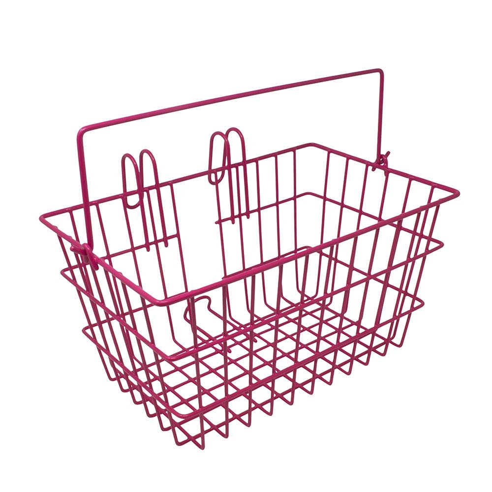 Fenix Cycles Square Detachable Steel Lift-Off Front Bike Basket with Handles (Pink)