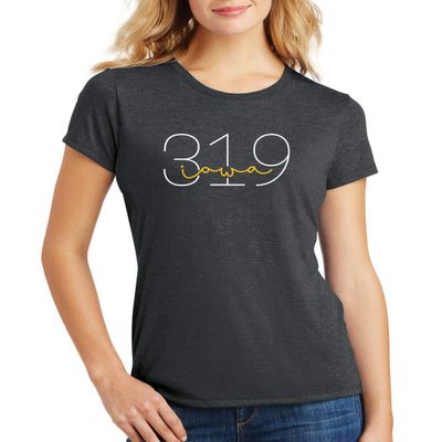 CornBorn Iowa Hawkeyes Tee Shirt - Women's Premium Tri-Blend 319 Area Code - Black Frost - XL