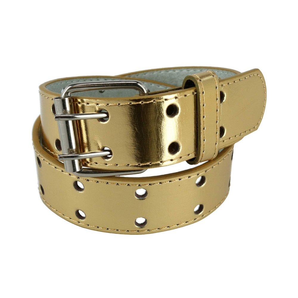 CTM Kids' 1 Inch Wide Leather Two Hole Jean Belt, Xlarge, Gold