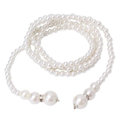Timesuper Artificial Pearls Long Chain Charm Sweater Necklace Women Clothing Accessories Jewelry,Double Layer