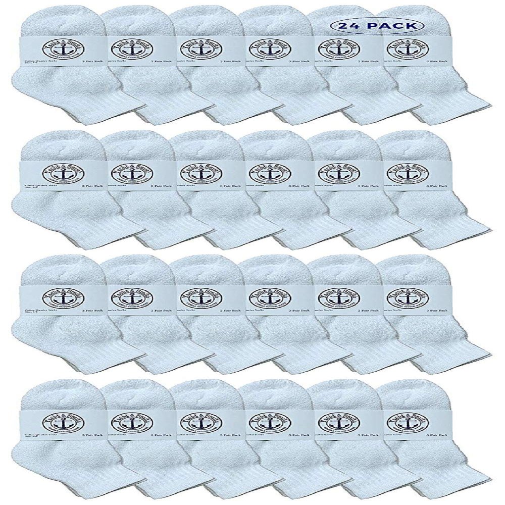 24 Pairs Of Yacht & Smith Wholesale Bulk Kids Mid Ankle Socks, Cotton Sport Athletic Ankle Socks Size 4-6 (White)