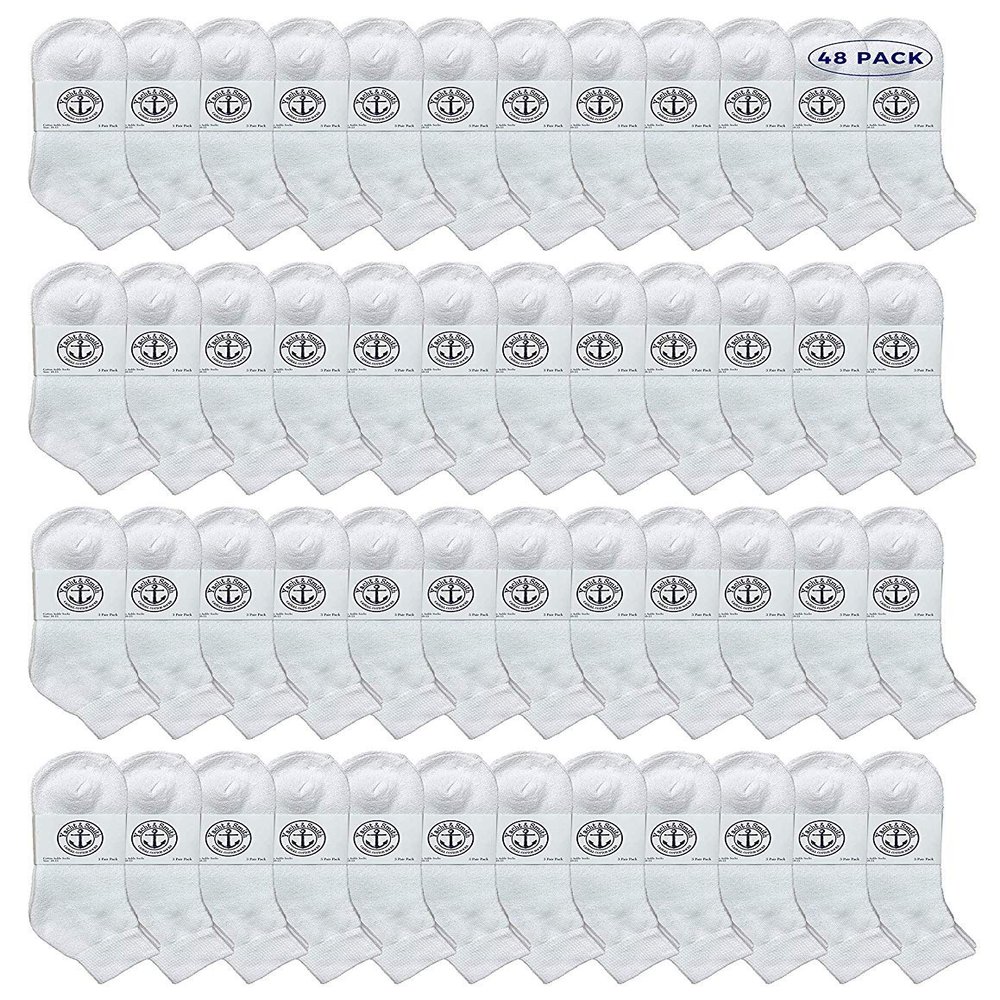 48 Pairs Of Yacht & Smith Men Wholesale Cotton Sport Athletic Mid Ankle Socks Bulk Case Pack Size 10-13 (White)