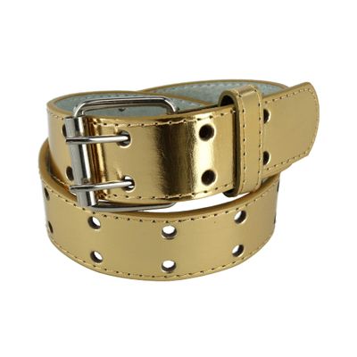 CTM Kids' 1 Inch Wide Leather Two Hole Jean Belt, Large, Gold