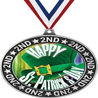 2.75" St. Patrick's Day 2nd Place Perimeter Silver Medals, Happy St. Patrick's Day Trophy Medal Awards, Great Lucky Shamrock Themed Prizes for Kids 50 Pack Prime